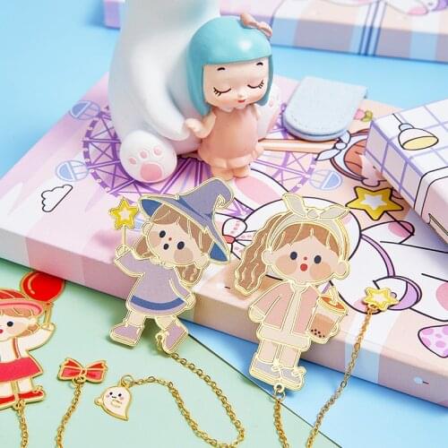 Little Girl Series Metal Bookmark for Book Cute Girl Heart Pendant Metal Pendant Page Folder 10 Styles