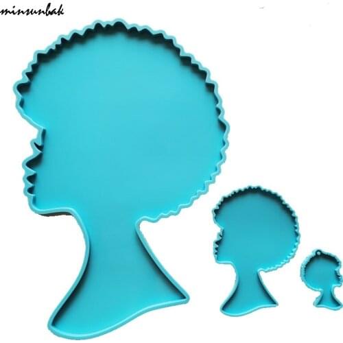 Minsunbak Afro Girl Silicone Mold Beautiful Girl Big Tray/Roller Coaster Mold Keychain Shiny Epoxy Mold