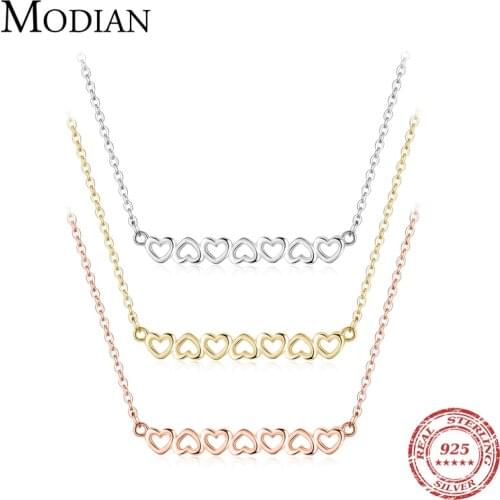 Modian 3 Color Hearts Fashion Necklace Solid 925 Sterling Silver Romantic Love Chain Necklaces For Women Wedding Jewelry Gifts