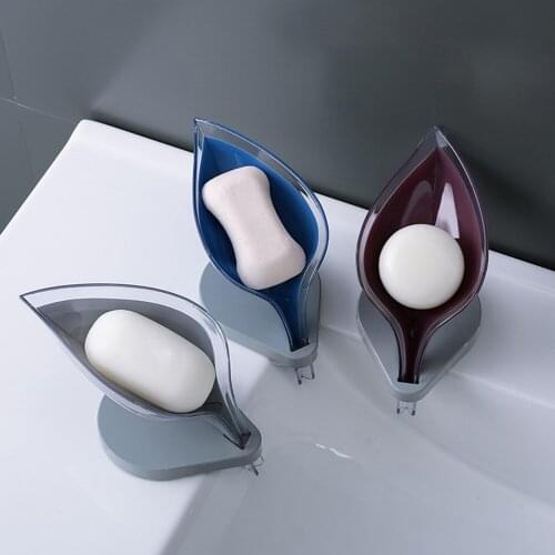 Leaf-shaped Soap Dish Creative Soap Box with Suction Base Plastic Soap Holder