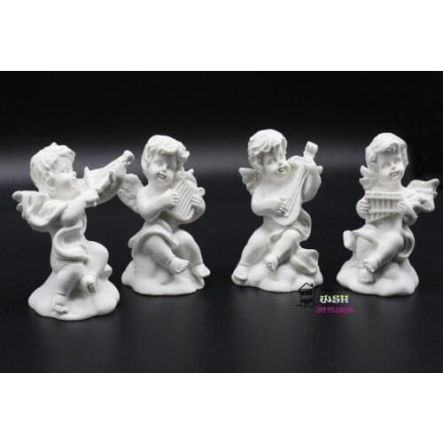 2019 NEW 1:12 Dollhouse Miniature 2.56" White Resin Cherub Band Dolls Decoration Lovely Child Gift 4 pcs
