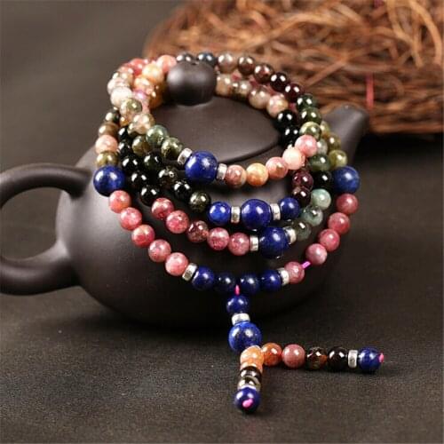 New Design 5A Natural Tourmaline with Lapis Lazui Bracelet Fashion Women Multi Circles 108 Beaded Bracelets Best Jewelry Gift