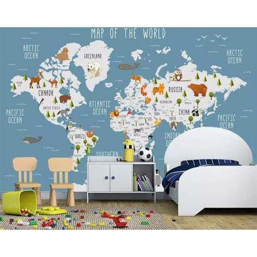 Custom wallpaper photo cartoon world map childrens room background wall murals large custom living room bedroom 3d wallpaper