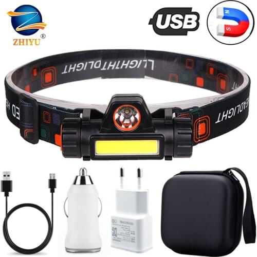 ZHIYU Portable Mini Flashlight Q5+COB Led Headlamp High Power Built-in 18650 Battery Outdoor Camping Headlight Stepless Dimming