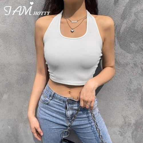 Casual Basic White Black Halter Camisole Summer Women Fitness Skinny Tank Top Sports Outfits Backless Sexy Vest 2021 Iamhotty