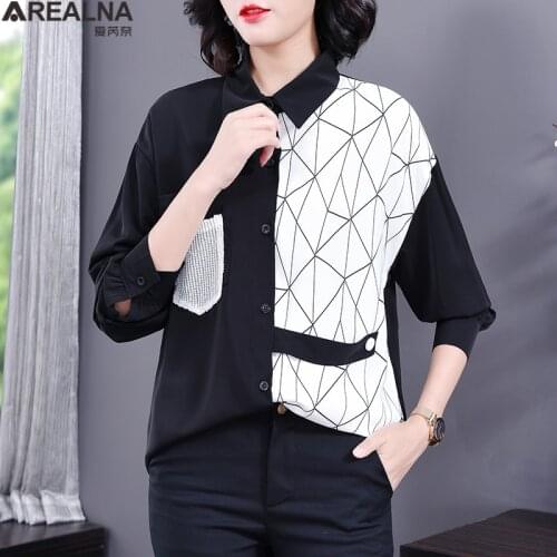 Casual Loose Women Shirts blusas de mujer 2020 Autumn Fashion Plus Size long Blouse Patchwork plaid Long Sleeve Shirt Women Tops