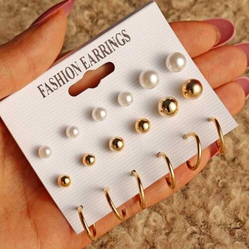 Vienkim Fashion Style Round Shape Stud Earring Set 2020 New Arrival Crystal Pearl Earrings For Women Femme Gift WeddingJewelry