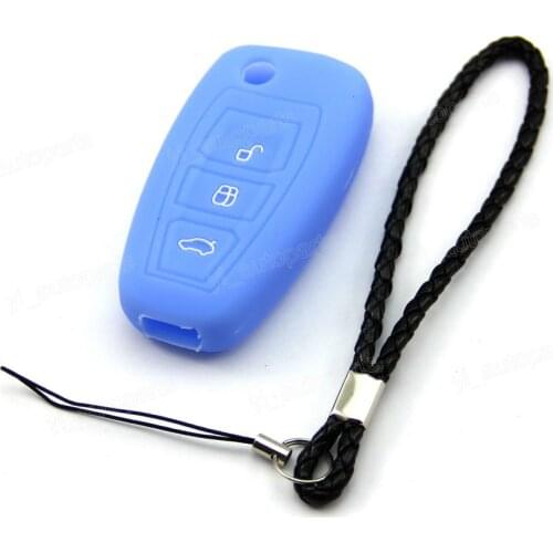 Blue Silicone Case Cover Fit For Fit Ford Fiesta Focus Mendeo Remote Flip Key 3 Buttons