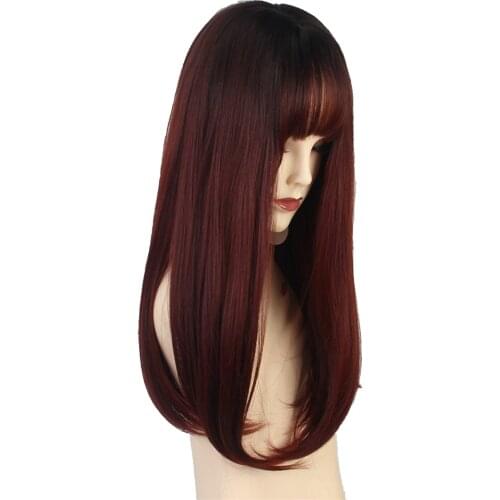 20'' Wine Red Straight Hair Cosplay Synthetic Wig Resist for Women Girl