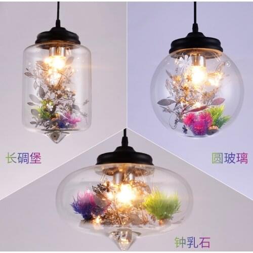 Nordic modern restaurant glass lamp creative personality bedroom study living room lamp bar flower glass plant chandelierLB12219