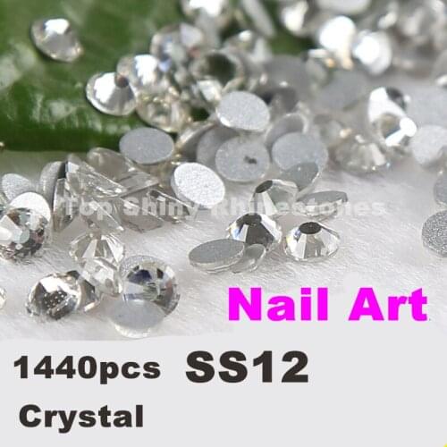 SS12 (size 3.0~3.2mm)1440pcs Non Hotfix Rhinestone Loose Clear Machine Cut Glass Material Flatback Crystal Nail Art Rhinestones
