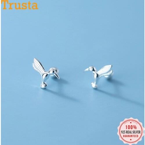 Trustdavis Real 925 Sterling Silver Fashion Sweet Animal Birds Screw Stud Earring For Women Wedding Party Fine Jewelry DB1141