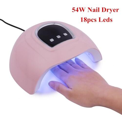54W Pink UV LED Nail Dryer Curing All Gel Polish UV Lamp for Manicure with LCD Display 30s/60s/90s Timer Nail Art USB Lamp