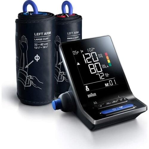 Braun ExactFit 5 link smart blood pressure monitor towards Bluetooth irregular heart beat detection, easy reading