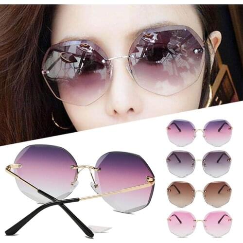Women Polygon Rimless Sunglasses Metal Anti Ultraviolet Marine Film Sunglasses