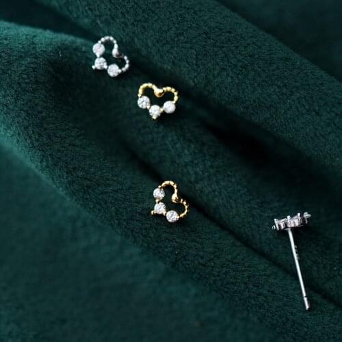 MloveAcc 925 Sterling Hollow Cute Sweet Gold Dazzling CZ Heart Stud Earring for Women Girl Silver 925 Jewelry Brincos