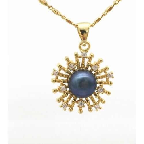 Ladys 5 colors white/black/purple/grey/pink 17mm natural freshwater pearls 18kgp inlay zircon snowflakependant with chain 03