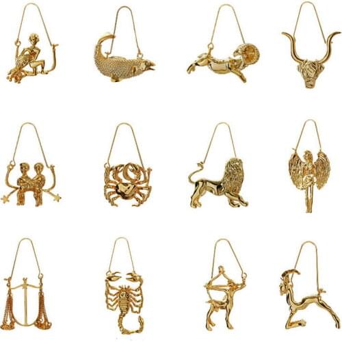 Gold Filled Constellations Zodiac Sign Drop Earrings for Women Fashion Aries Leo 12 Horoscope Aquarius Earrings Jewelry