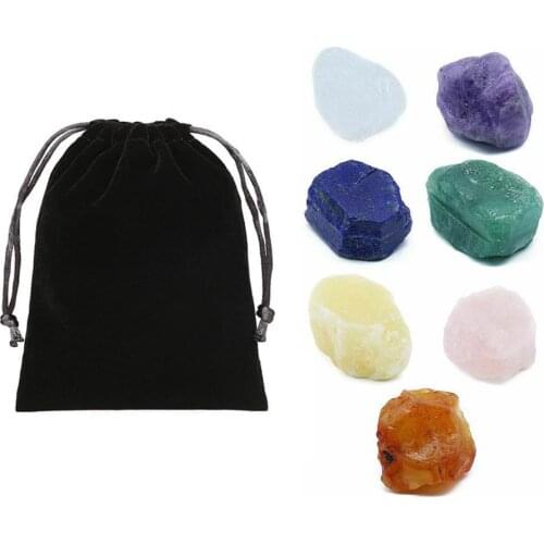 1set 7 Chakra Stones Crystal Healing Quartz Irregular Natural Polished Gemstone Mineral Ornaments With Flannel Bag Home Decor