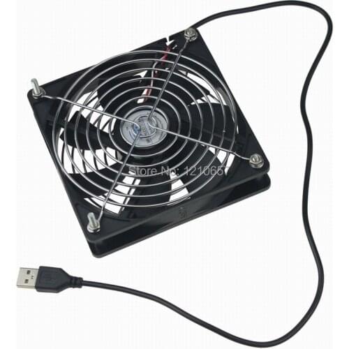 1 Set Gdstime 120mm 12cm 5 inches 5V USB Power Cooling Fan For TV Box Router Cooler + Screw + Grill