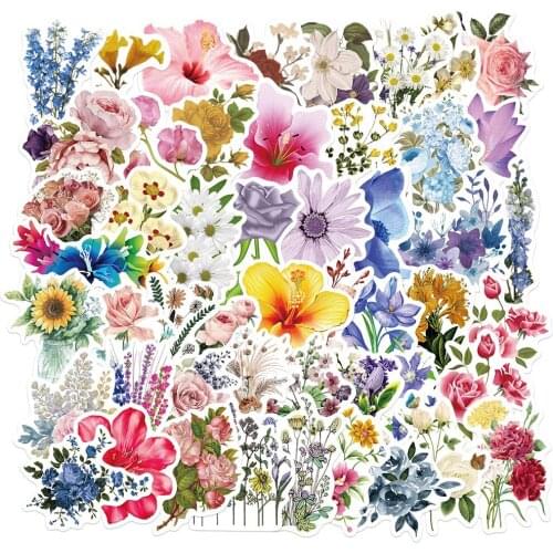 50 Pcs Vinly Flower Stickers Cute Trendy Cartoon Waterproof Stickers for Phone,Skateboard,Luggage,Laptop,Fridge Decor Not Repeat