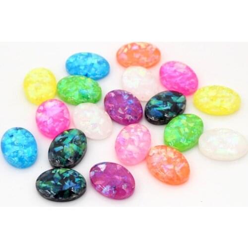 13x18mm 10x14mm 40pcs/Lot Oval Style New Fashion Mix Color Built-in metal foil Flat back Resin Cabochons Cameo