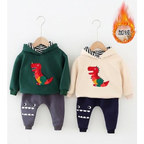 2 3 4 5 Y Toddler Boys Clothing Sets Autumn Winter Kids Casual Cartoon Suits Dinosaur Print Hooded Pullovers Pants 2 Pcs for Boy