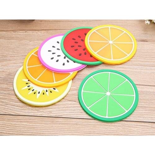 200pcs/lot Fast shipping 9Cm Cute Fruit Coaster Colorful PVC Tea Cup Drinks Holder Mat Placemat Pads