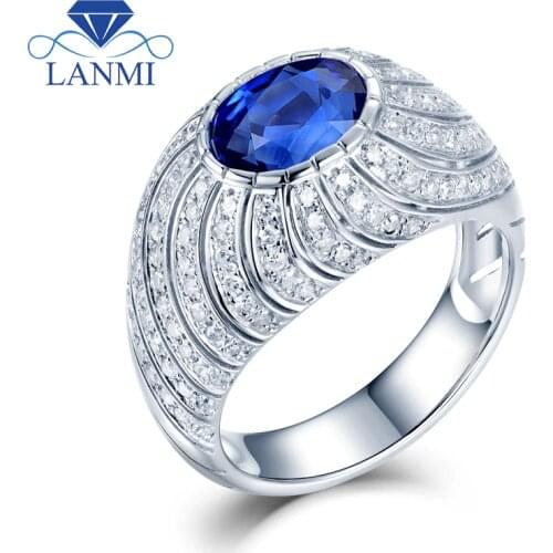 2019 Engagement Rings For Women Natural Sapphire Ring 18k White Gold Inlay Genuine Diamonds Anniversary Femme Fahion Jewelry
