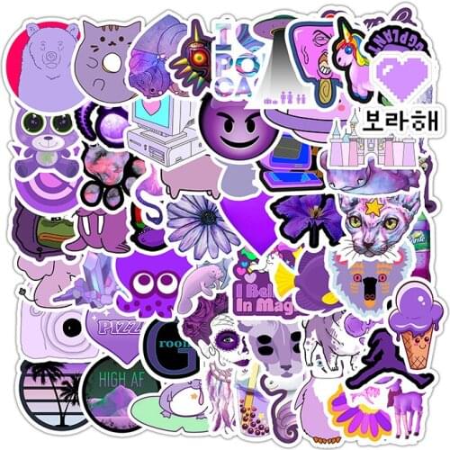 61Pcs Cartoon Purple INS Style Vsco Girl Sticker Waterproof For Suitcase Refrigerator Skateboard Car Accessories Sticker