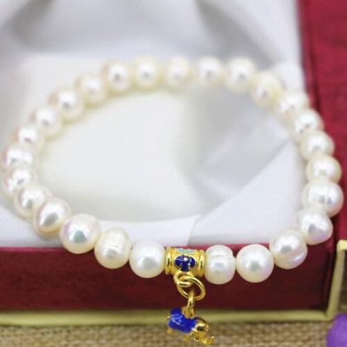 White Pearl Beads Bracelet & Bangle For Women Natural 7-8mm Freshwater Cultured Pearls Charms Bracelets Jewelry 7.5inch B3143