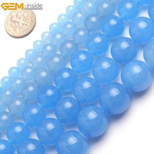 Gem-inside 4-14mm Round Stone Beads Sky Blue Jade Beads For Jewelry Making Beads Bracelet 15inche DIY Beads