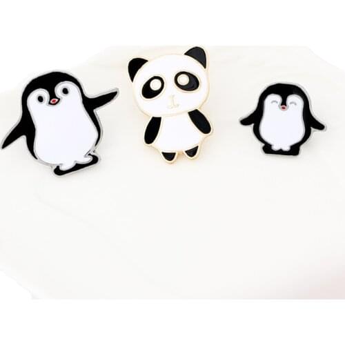 Cartoon Animal Brooch Black White Panda Mama Penguin Enamel Button Pins Denim Jackets Backpack Lapel Pin Badge Accessories Gifts