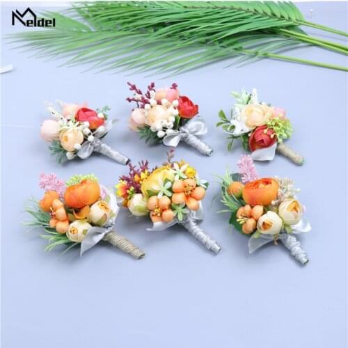 Meldel Silk Rose Boutonniere Buttonhole Wedding Corsage Bracelet Bridesmaids Groom Boutonniere Wedding Marriage Corsage Flowerss