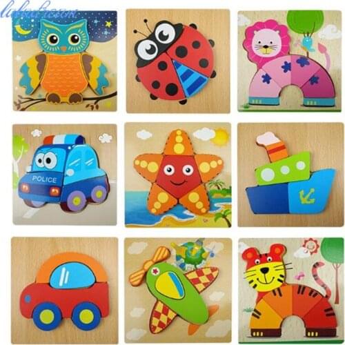 Wooden Montessori Educational Toys Various Animal Car Children Learn to Learn Toys Wooden 3D Puzzle Jigsaw For Children Kids