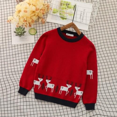 Childrens cotton knitted sweater boys and girls Christmas red elk sweater coat