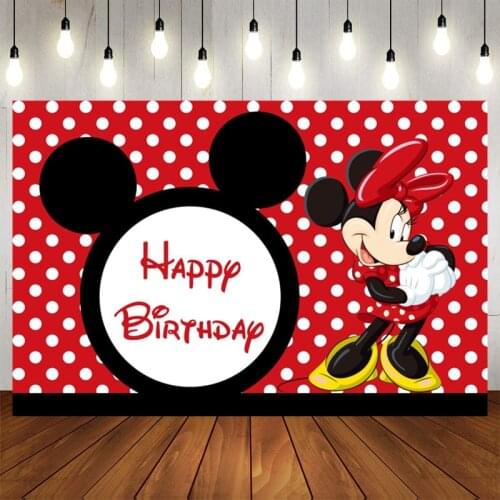Disney Hot Cartoon Red Minnie Mouse Party Photo Background Mickey Mouse Colorful Wallpaper Happy Birthday Baby Shower Backdrops