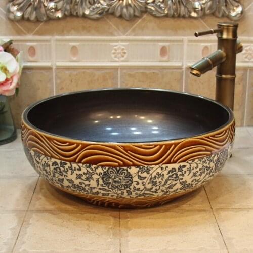 China Artistic Handmade Art wash basin Ceramic sink Counter Top bathroom sinks bowl black brown ceramic Wash Basin Bathroom Sink