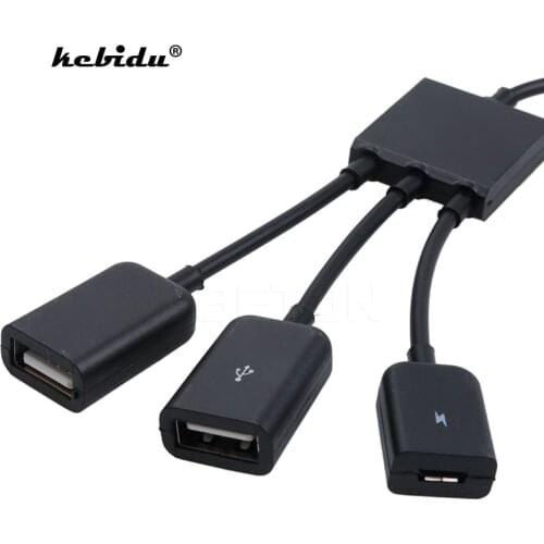 Kebidu 20CM 3 in 1 USB HUB 3 Port Micro USB Power Charging OTG HUB Cable Spliter Connector For Smartphone Table