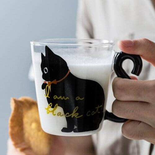 Coffee Milk Tea Glass Water Cup Cartoon Creative Cute Cat Mug Red Wine Beer Champagne Glasses Kids Bottle Reusable