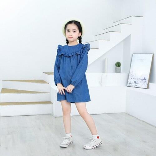 Summer Wear Girl Thin Casual Childrens Clothing Denim Dress Children Princess Dress Korean Girl of Solid Color Dress For Girl