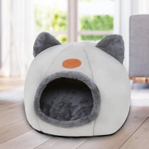 Cute Cat Head Shaped Kennel Cat Nest Soft Plush Dog Bed Small Dog Warm Fleece House Pet Winter Sleeping Mat Sofa Accessories