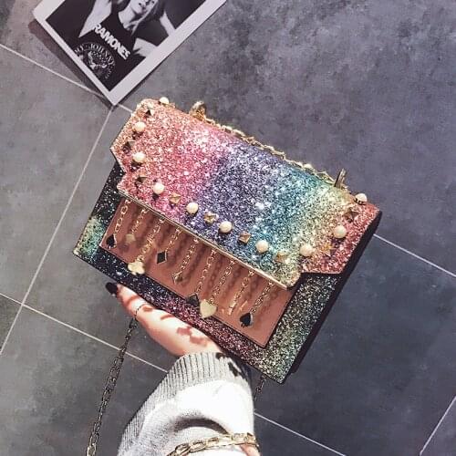 Fashion Sequins Chain Sling Bags for Women Pu Leather Womens Shoulder Bag Crossbody Bags for Women Female Bag Ladies Handbag