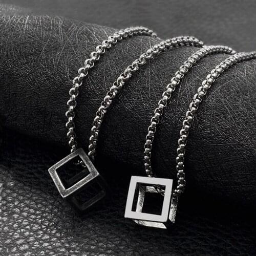 Fashion titanium steel geometric pendant simple square necklace popular jewelry hot sale