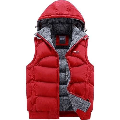 Men Casual Windbreaker Fashion Sleeveless Jacket Men Thickening 100% Cotton Vest Hat Hooded Warm Vest Winter Waistcoat