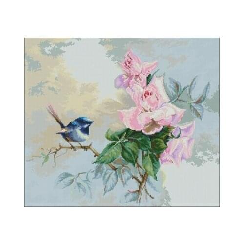 Blue Bird and Pink Rose Needlework,For Embroidery,DIY 14CT Unprinted Arts Cross stitch kits Set Cross-Stitching Home Decor