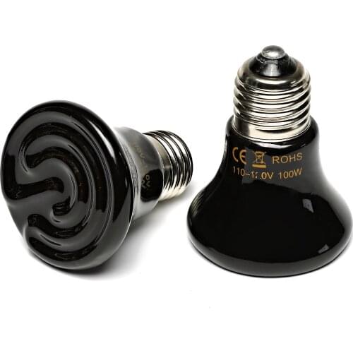 Hot 25W 50W 75W 100W Pet Heating Lamp Black Infrared Ceramic Emitter Heat Light Bulb Pet Brooder Reptile Lamp 220-230V