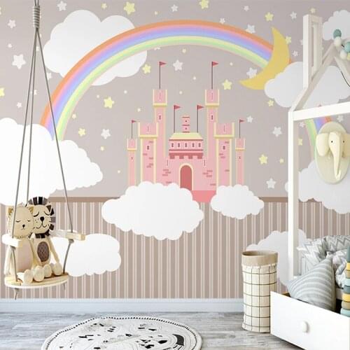 Custom Mural Wallpaper 3D Hand Painted Clouds Rainbow Castle Wall Paper Childrens Bedroom Background Wall Decor Papel De Parede