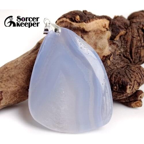 Real Natural Gem Stone Blue Chalcedony Crystal Necklace & Pendant Polished Agates Slice Beads For For Women Jewelry Making BC624