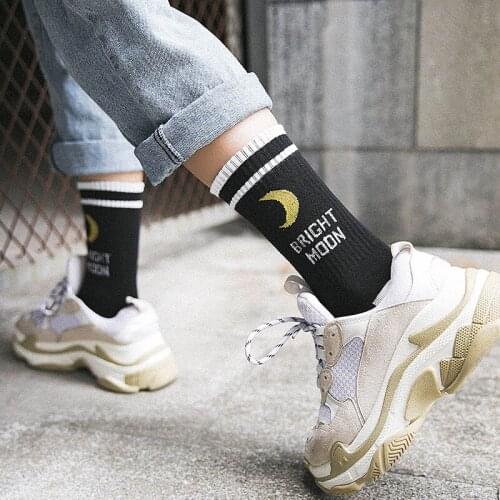 Hip Hop Bright Moon Letter Socks Cotton Harajuku Chaussette Socks Woman Femme Funny Unisex Skateboard Crew Sokken Calcetines